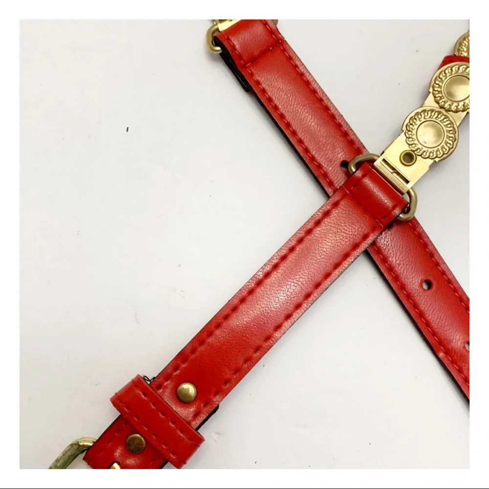 Vintage stretchy red and gold concho coin belt retro 1980s